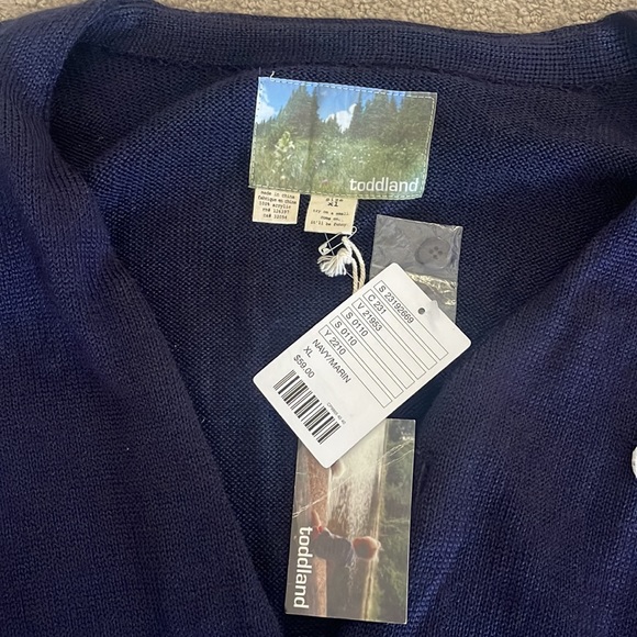 Toddland navy blue cardigan sweater V-neck button up with mustache patch - Picture 3 of 4